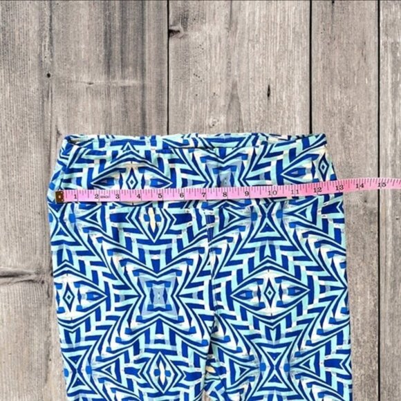 LuLaRoe Blue Geometric with Yellow Accent Lightweight Leggings Pants Women's OS - Picture 5 of 9